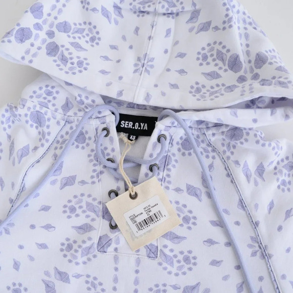 SER.O.YA Foster Hoodie Pullover  Sweater White & Purple Floral XS NWT - Picture 10 of 12